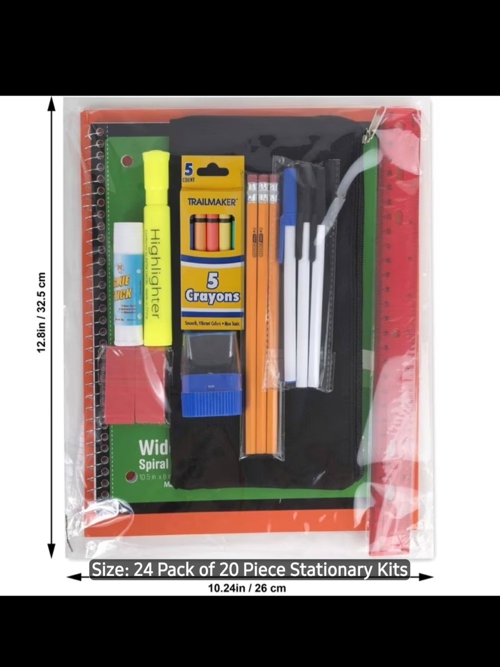 24-Pack 20-Piece School Stationery Kit - Multicolor (Black, Red, Green, Orange)